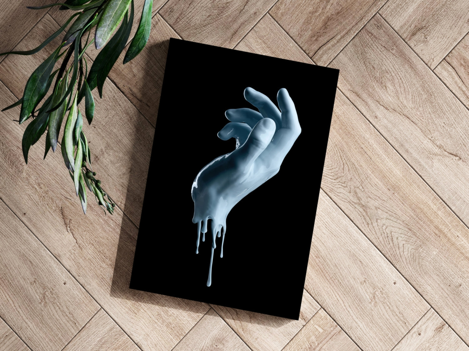 Pale Blue Dripping Paint Hand Aluminum Print
