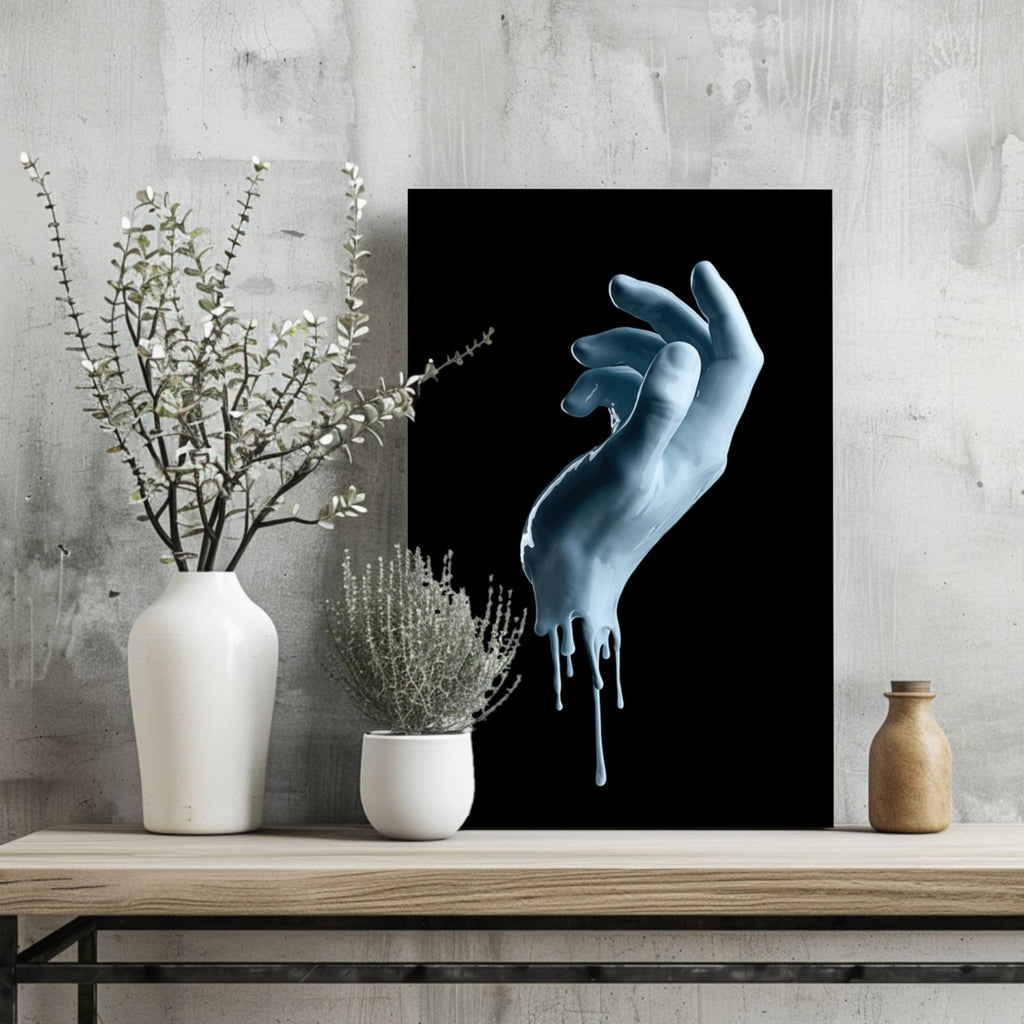 Pale Blue Dripping Paint Hand Aluminum Print