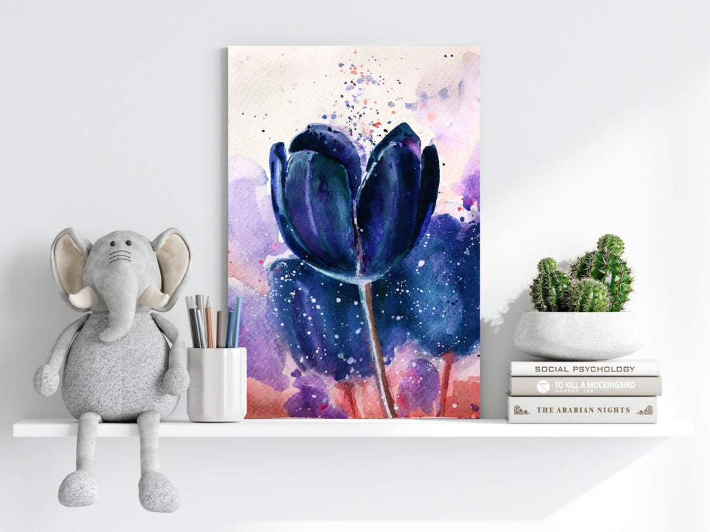 Midnight Blue Watercolor Tulip Aluminum Print