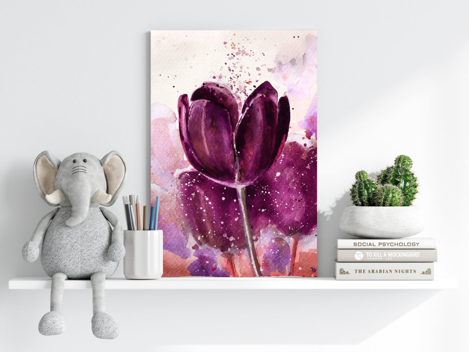 Magenta Watercolor Tulip Bloom Aluminum Print
