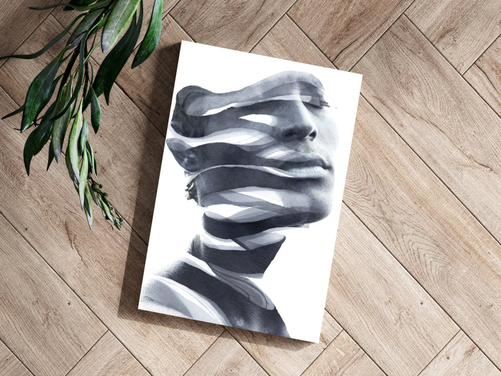 Ink Ribbon Sliced Face Portrait Aluminum Print