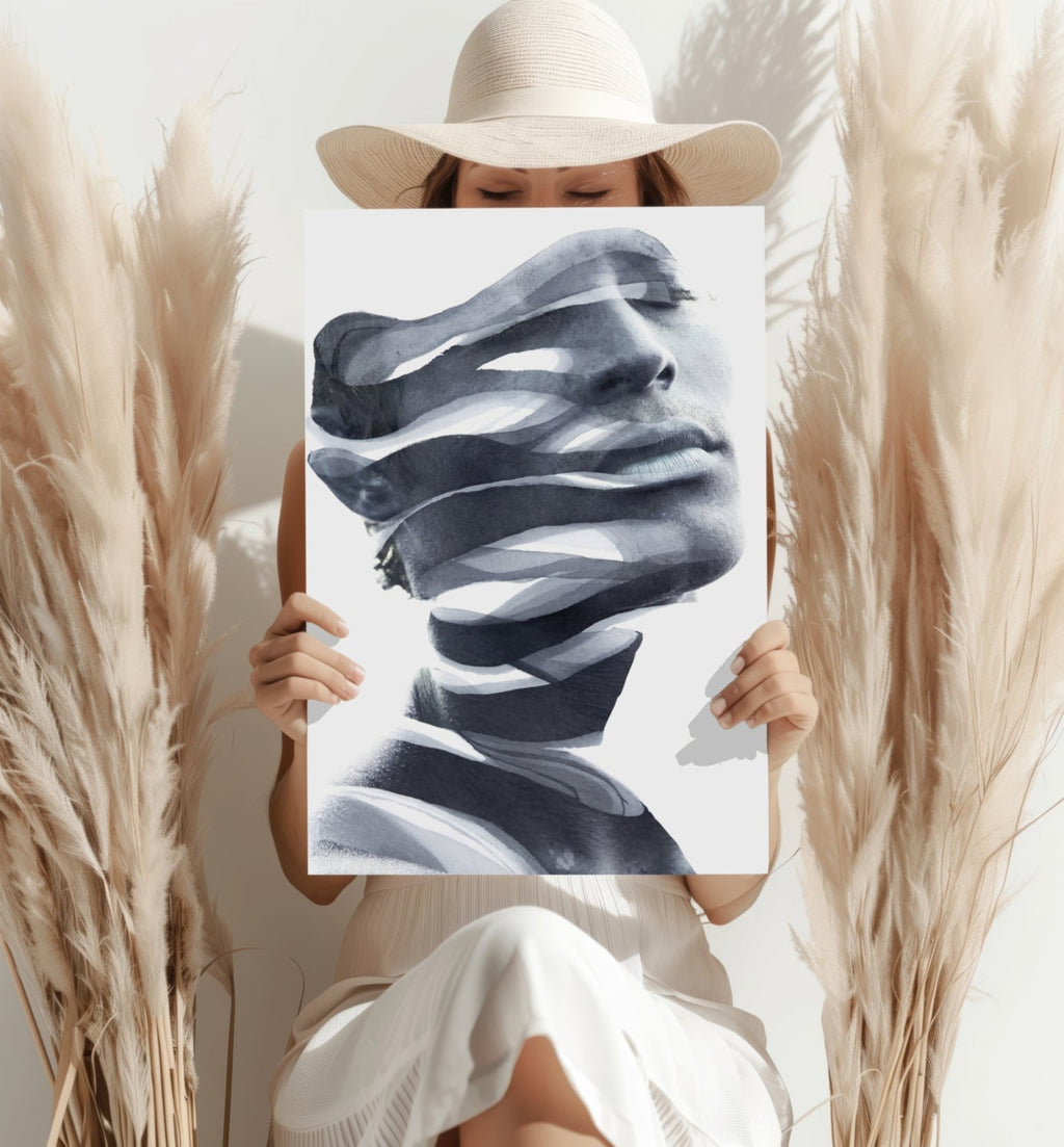 Ink Ribbon Sliced Face Portrait Aluminum Print