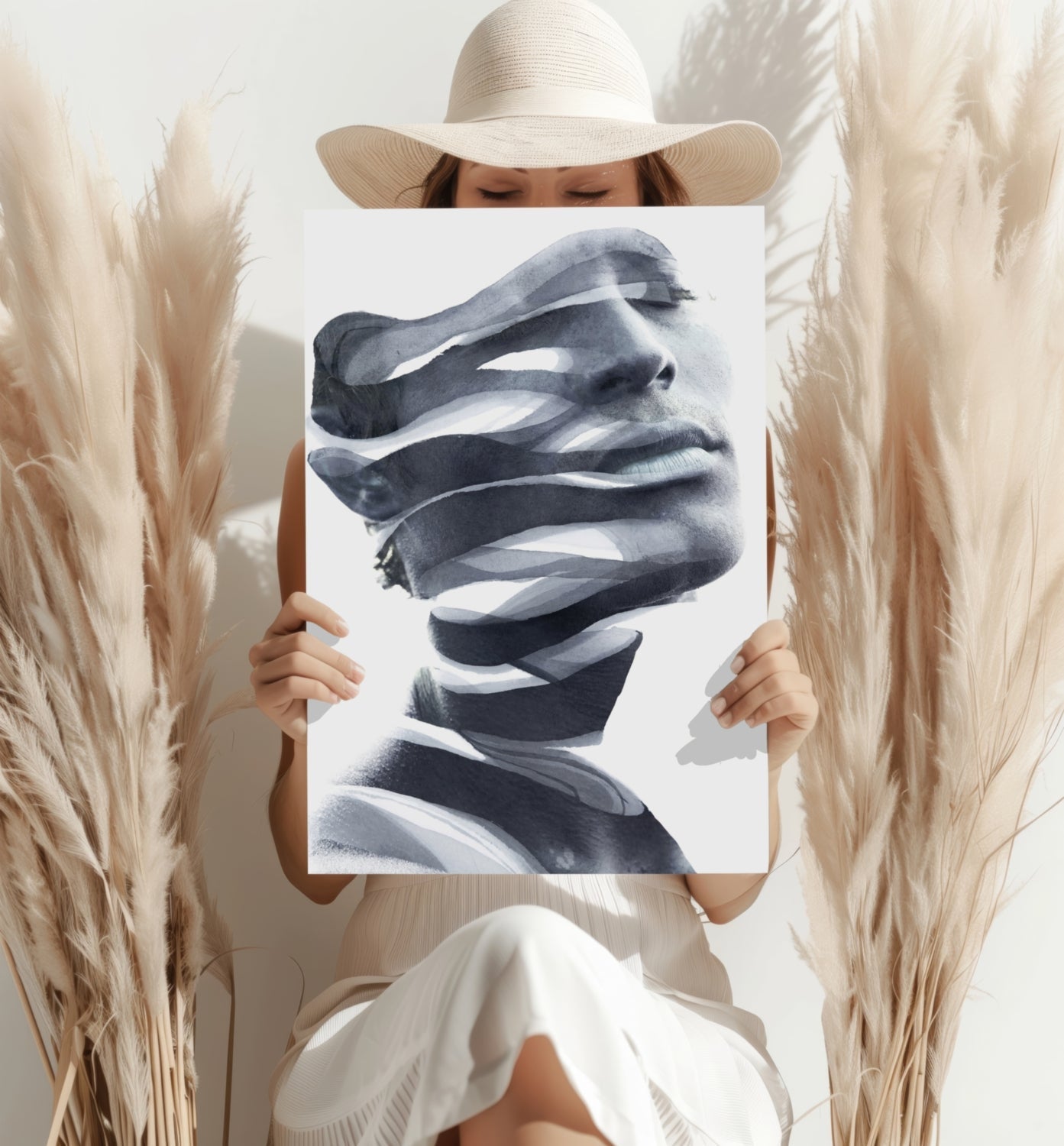 Ink Ribbon Sliced Face Portrait Aluminum Print