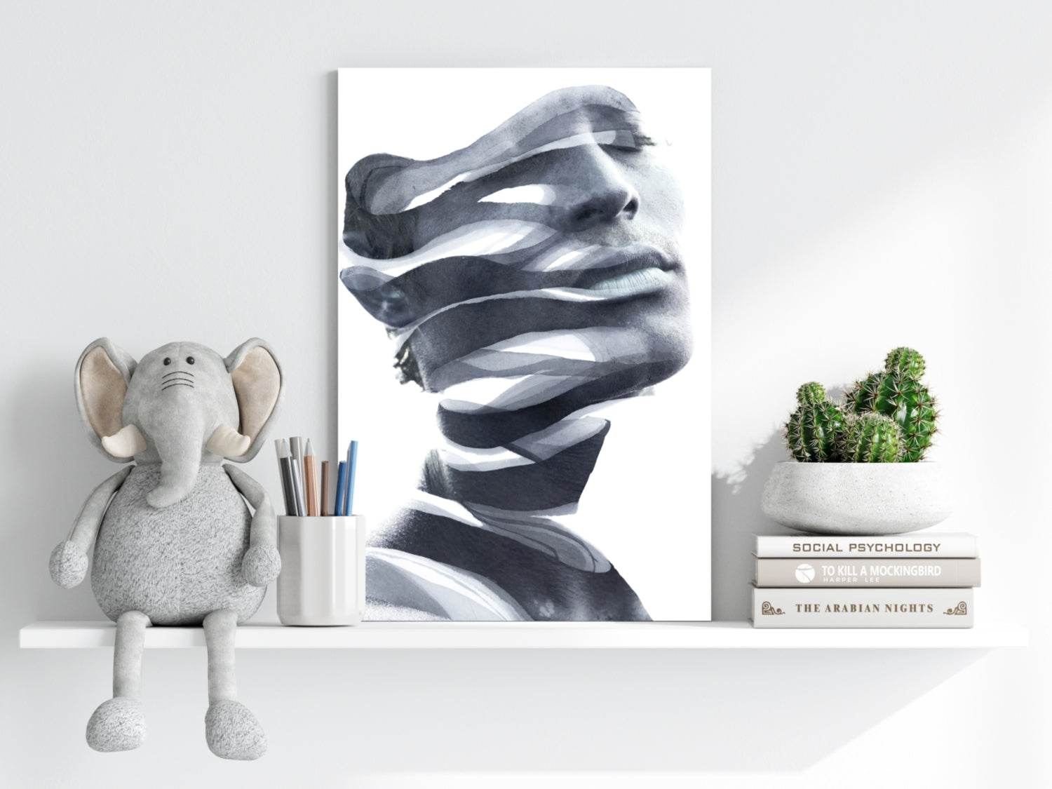 Ink Ribbon Sliced Face Portrait Aluminum Print