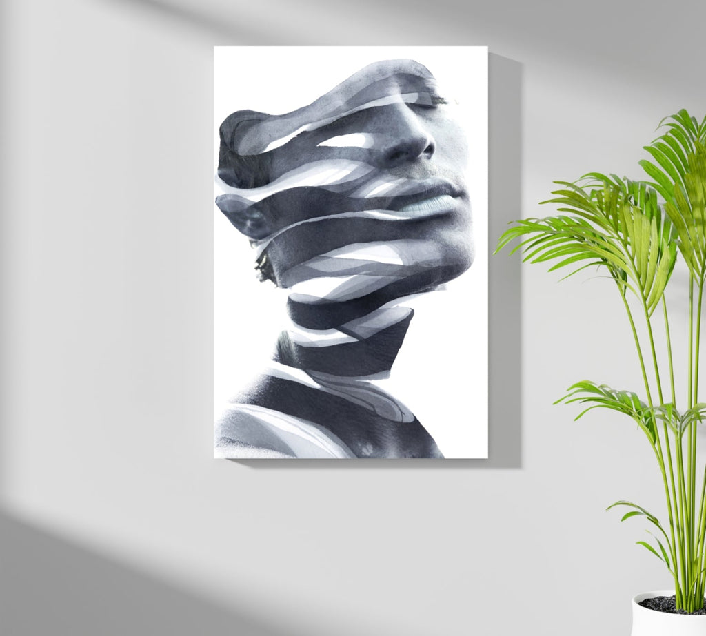 Ink Ribbon Sliced Face Portrait Aluminum Print