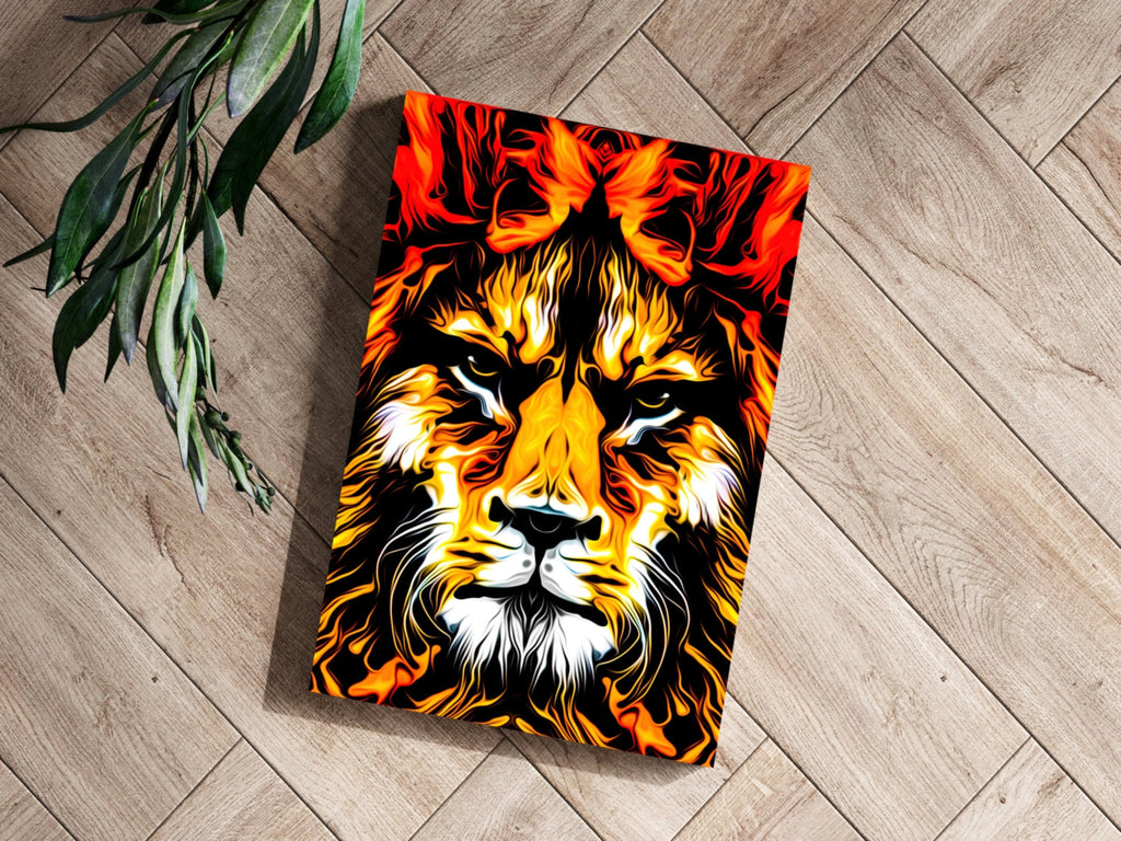 Fiery Flame Lion Face Aluminum Print