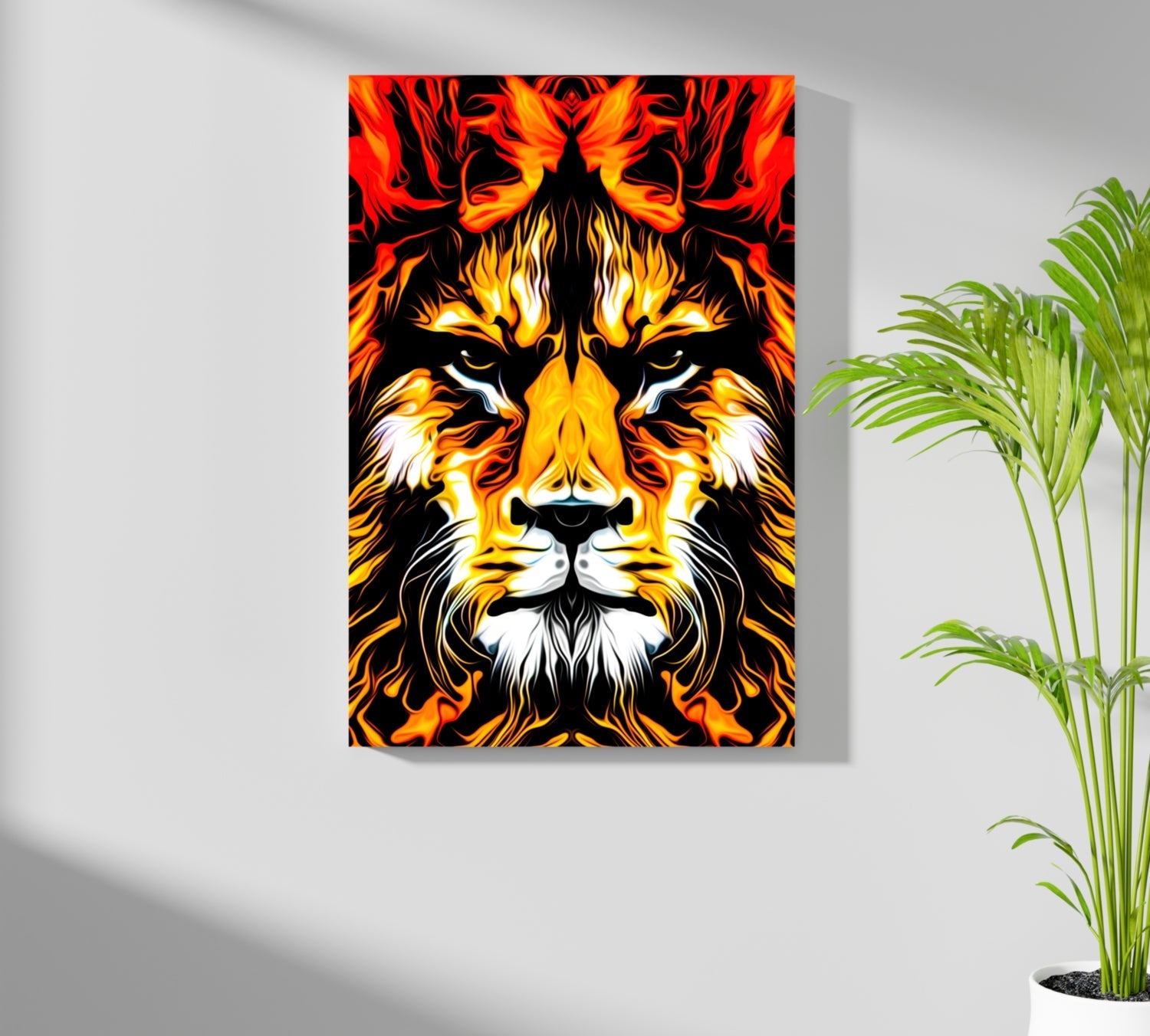 Fiery Flame Lion Face Aluminum Print