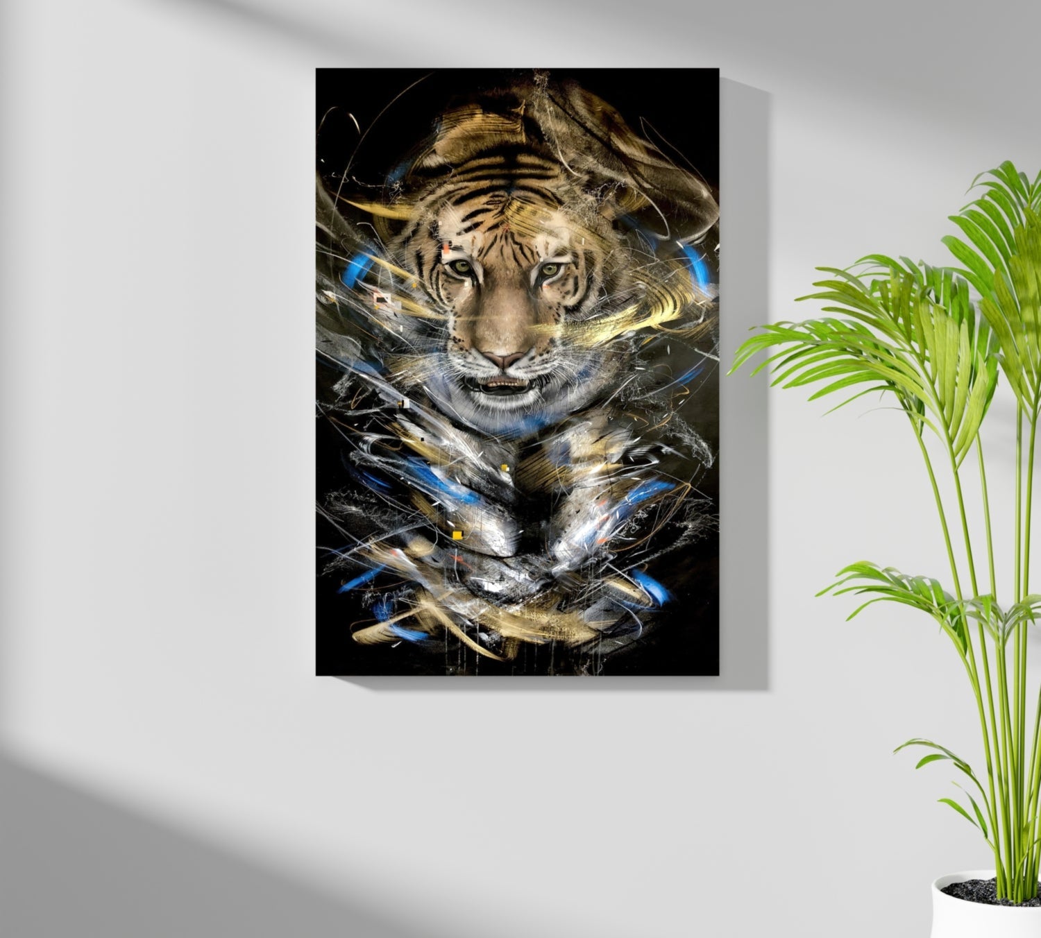 Gold and Blue Brushstroke Tiger Aluminum Print