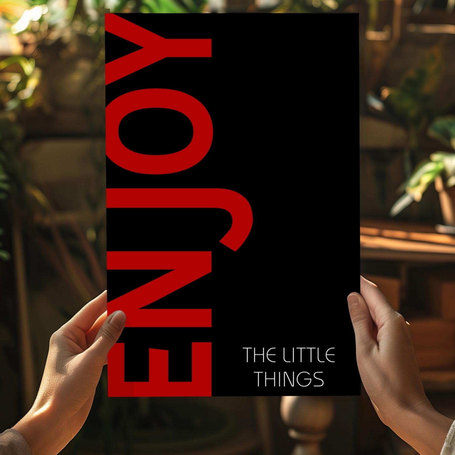 Crimson Enjoy Typography Black Aluminum Print