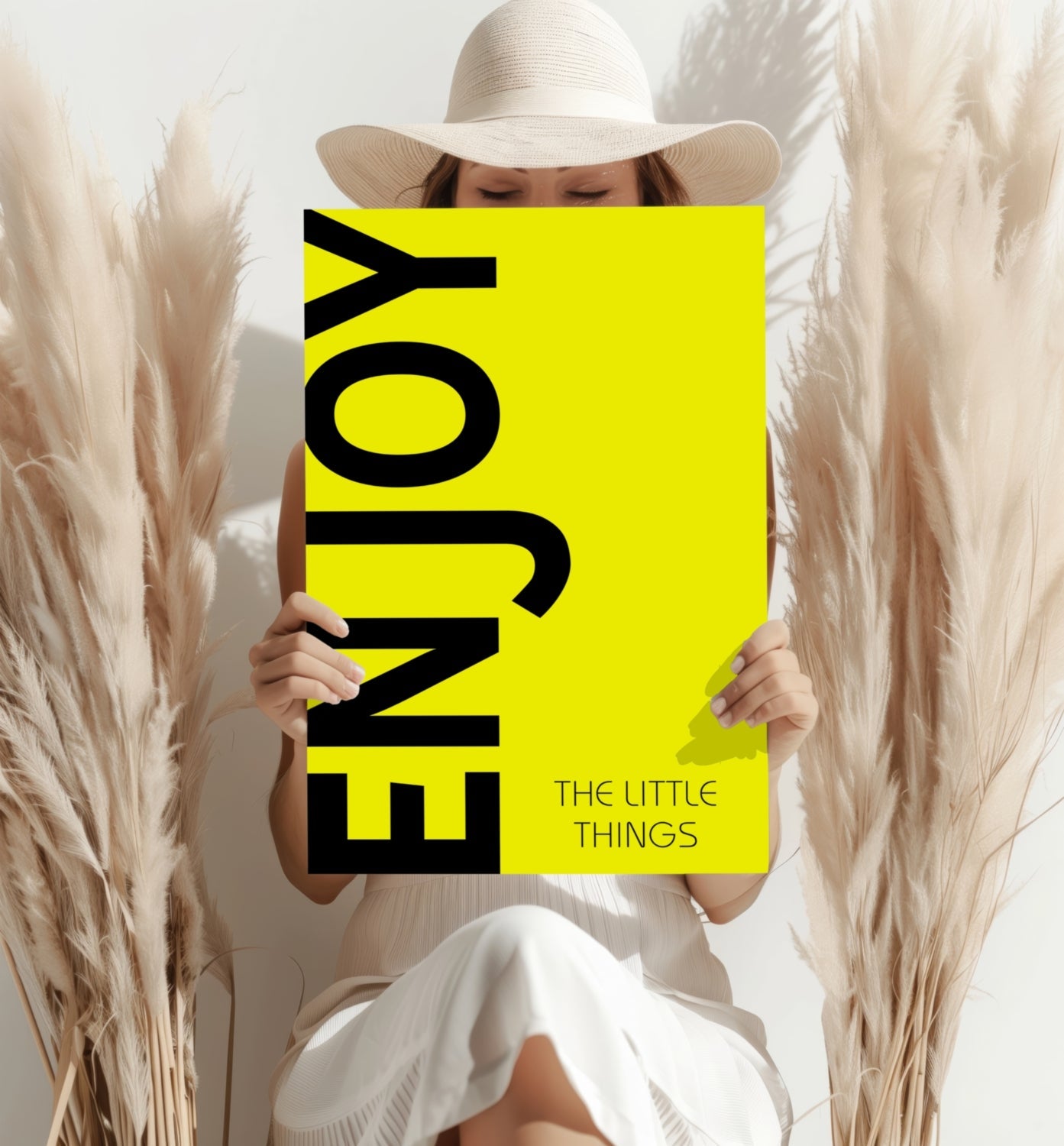 Neon Yellow Enjoy Slogan Aluminum Print