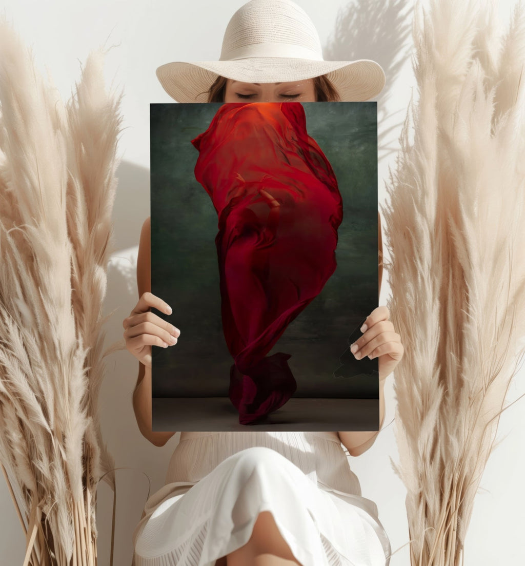 Swirling Red Fabric Dancer Aluminum Print