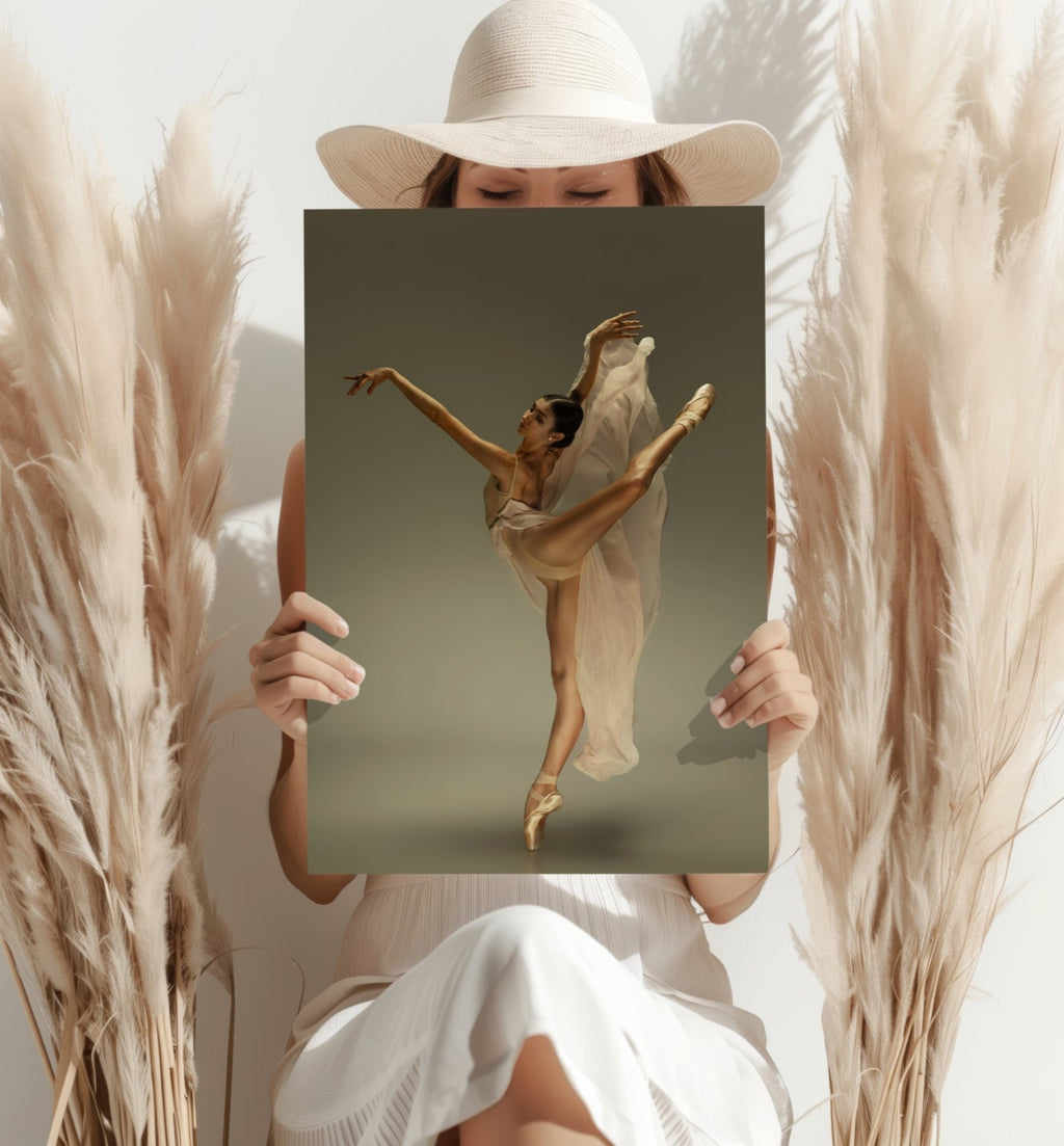 Golden Arabesque Ballerina Aluminum Print