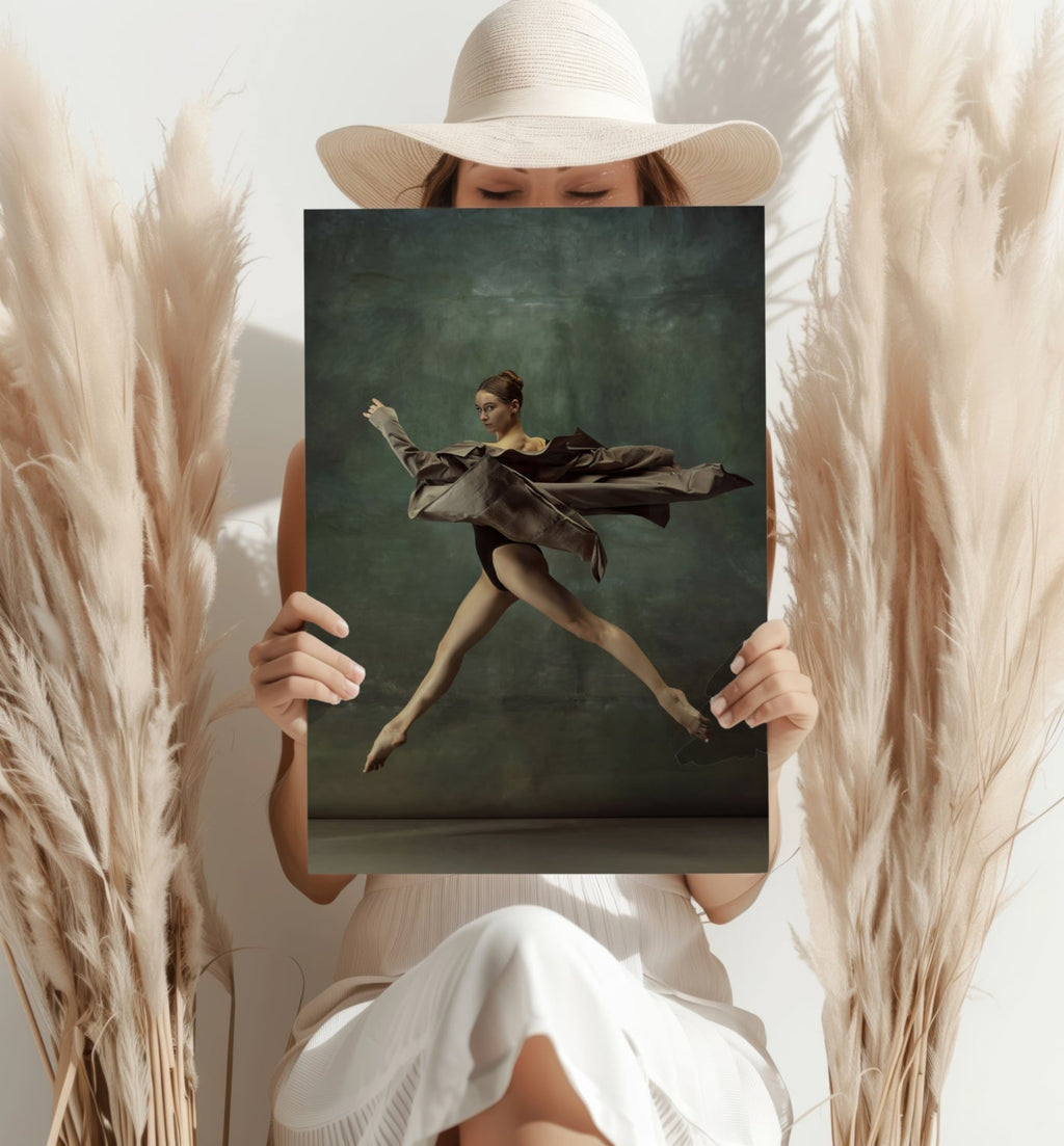 Leaping Dancer Brown Fabric Aluminum Print