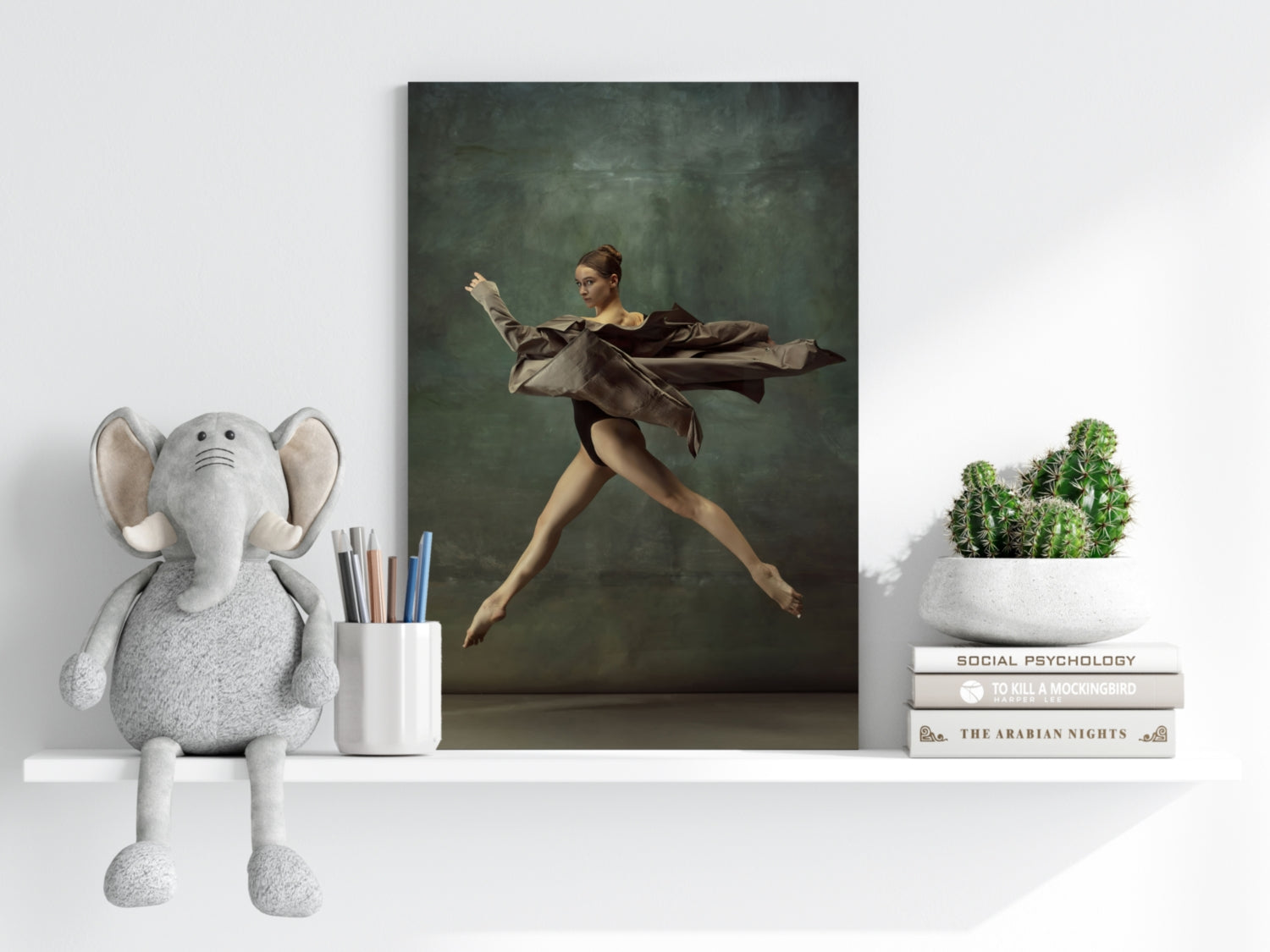 Leaping Dancer Brown Fabric Aluminum Print