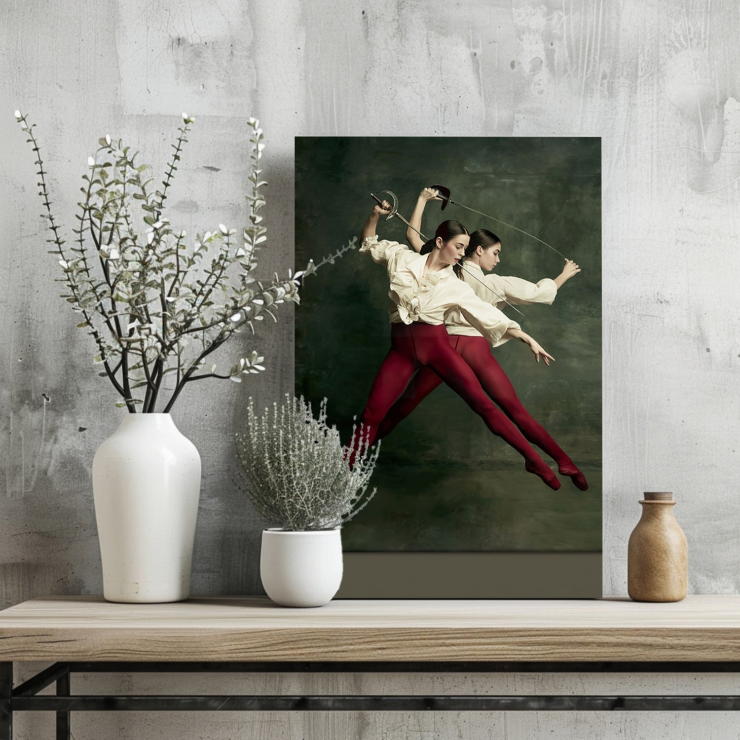 Dueling Dancers Red Tights Aluminum Print