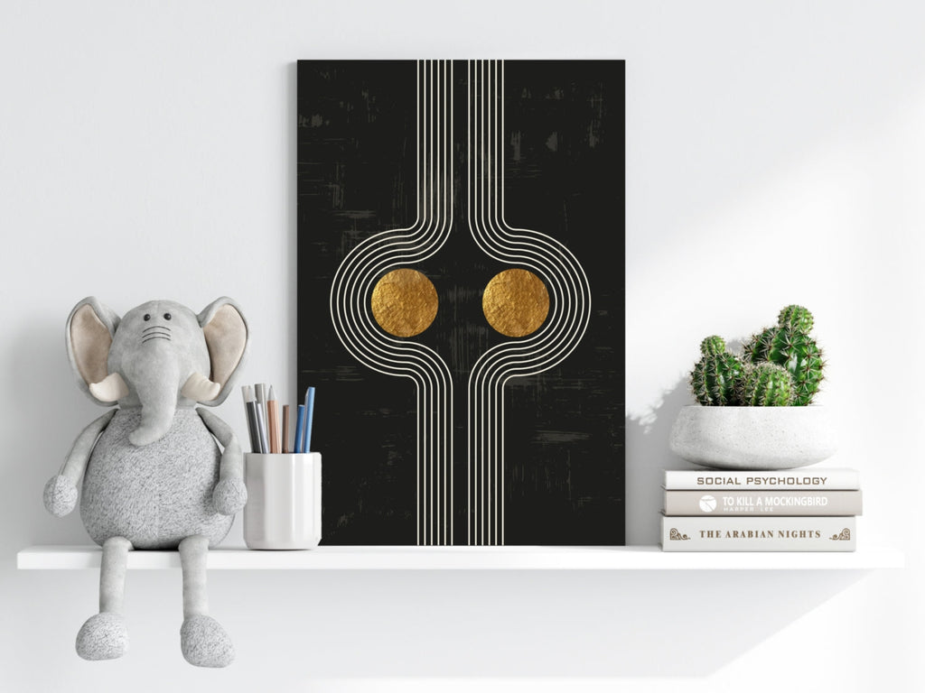 Mirrored Curves Twin Gold Discs Aluminum Print