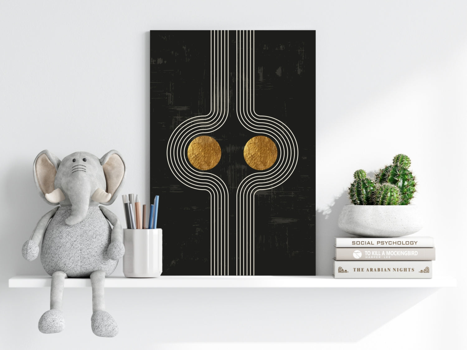 Mirrored Curves Twin Gold Discs Aluminum Print
