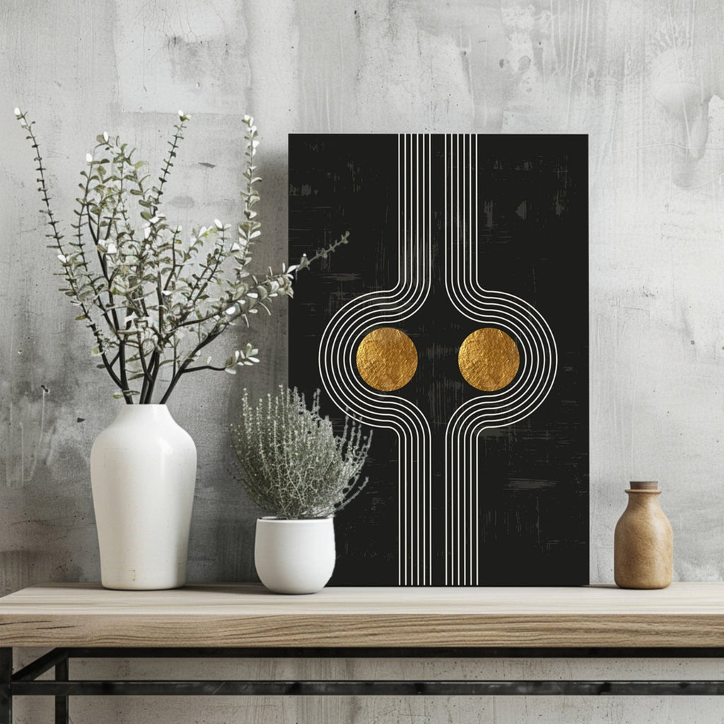Mirrored Curves Twin Gold Discs Aluminum Print