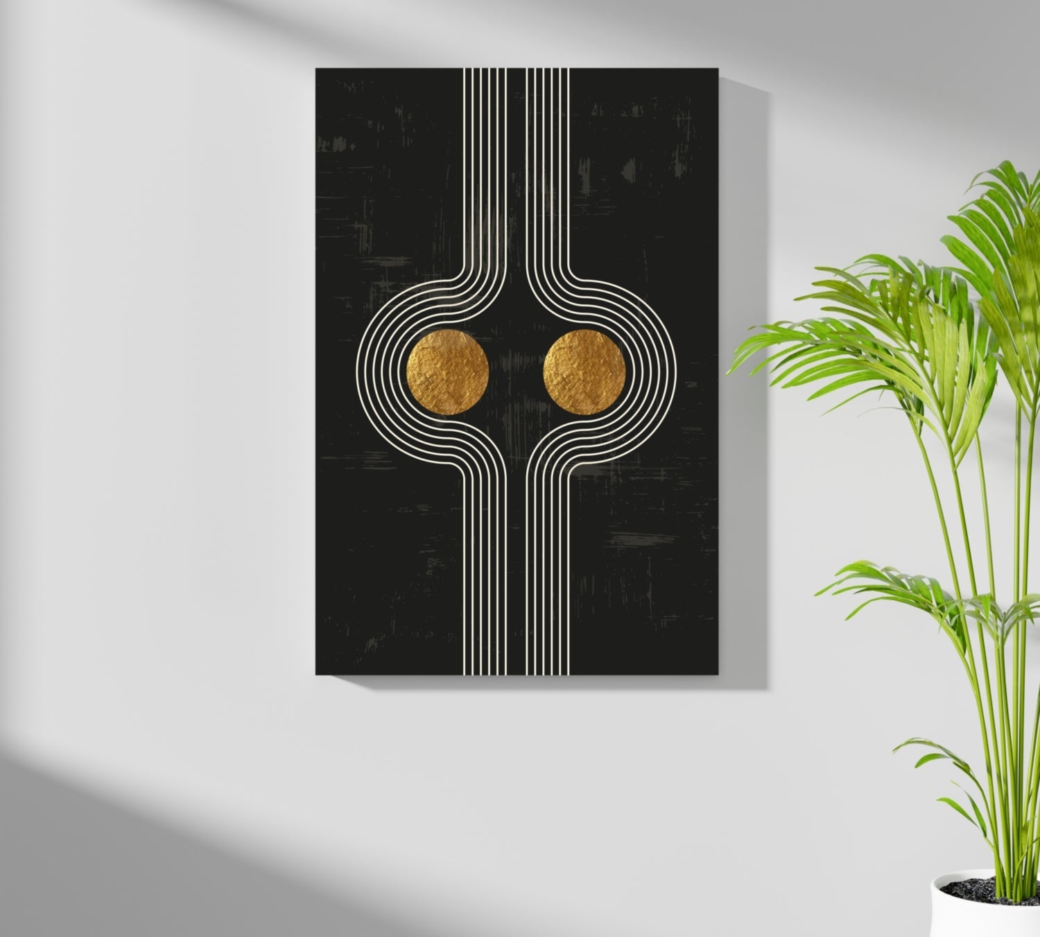 Mirrored Curves Twin Gold Discs Aluminum Print