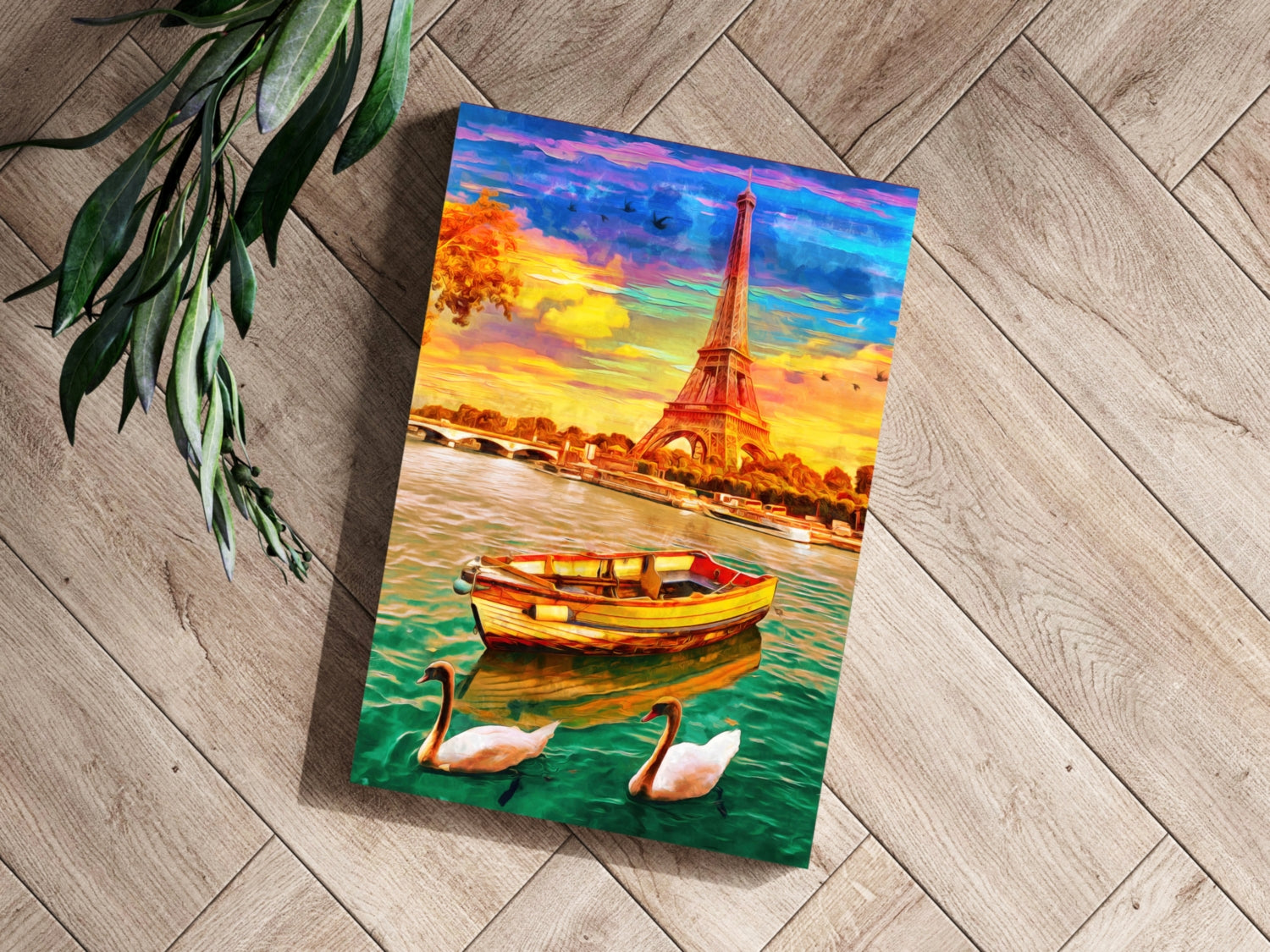 Swans And Rowboat Paris River Aluminum Print