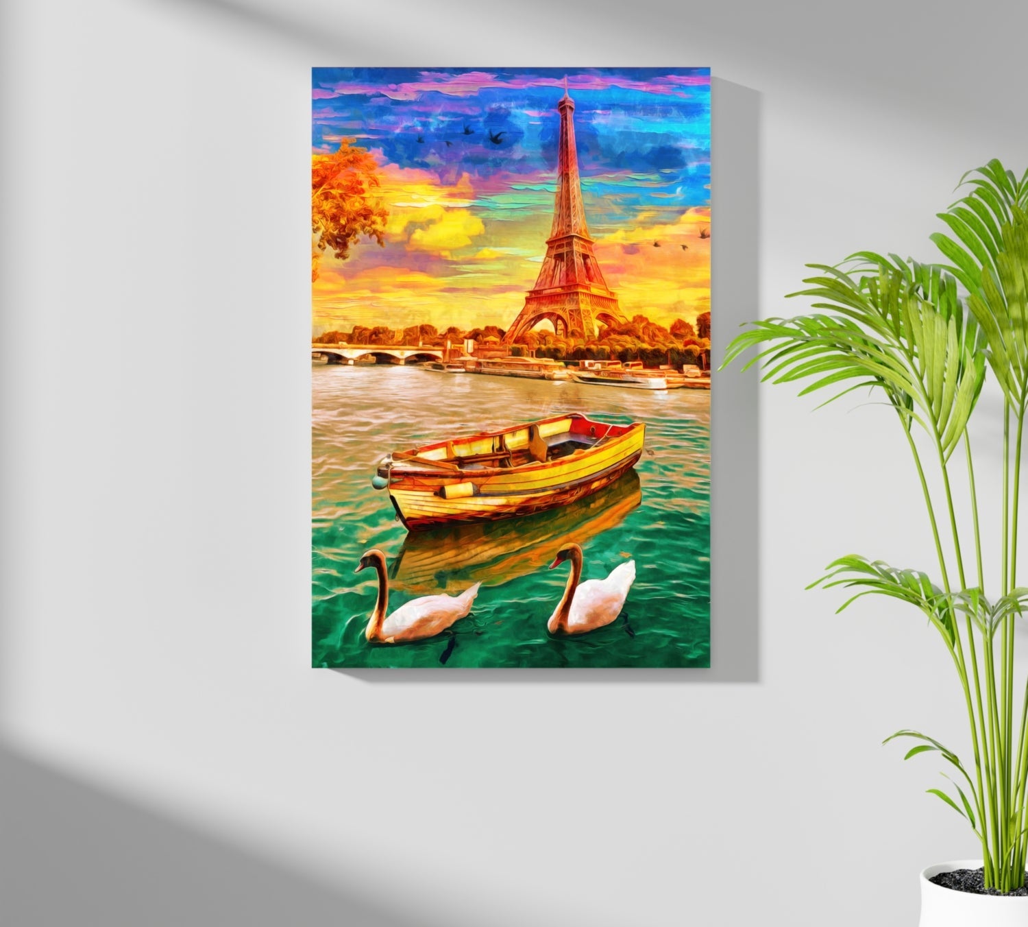 Swans And Rowboat Paris River Aluminum Print