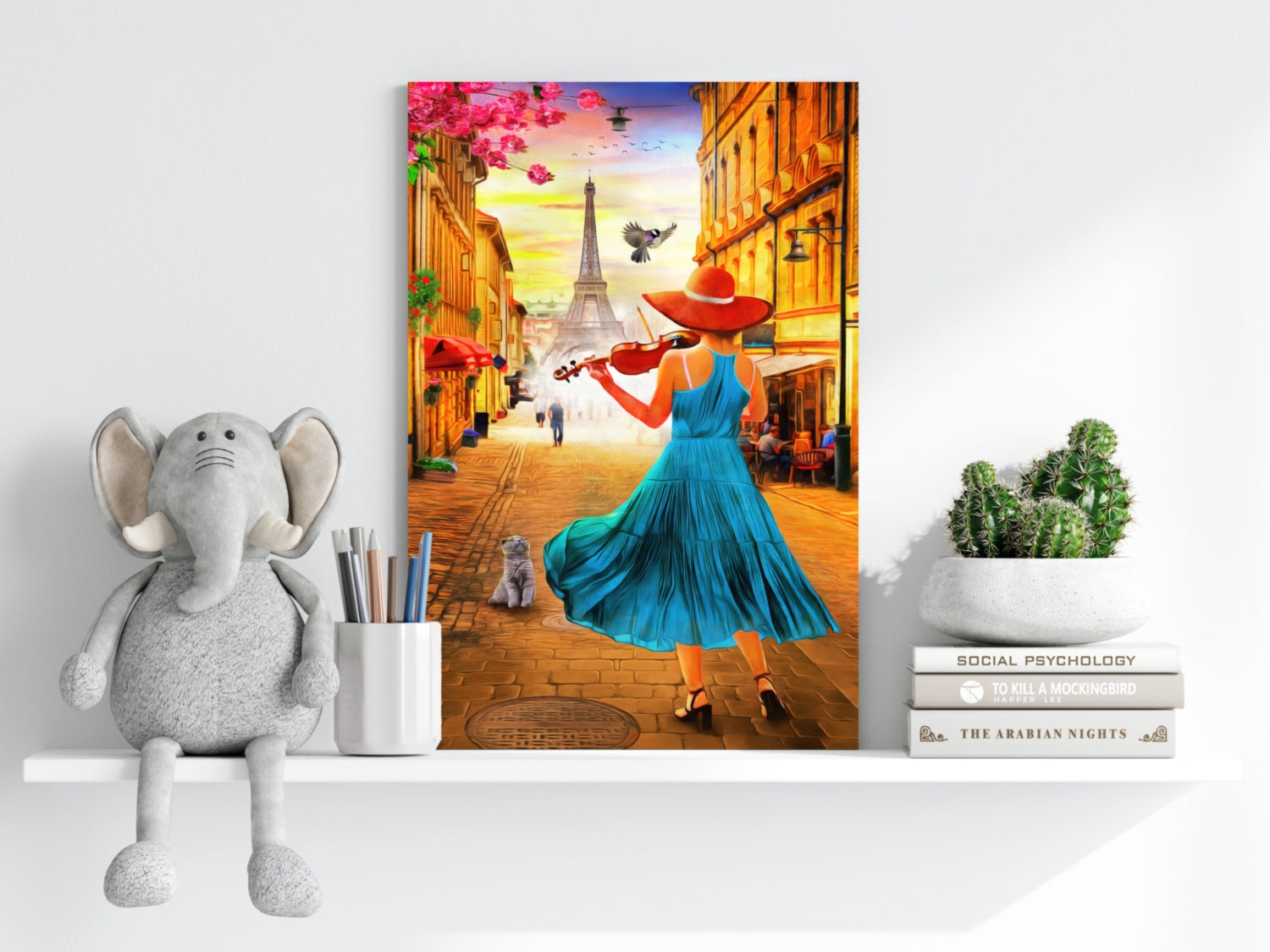 Violinist In Teal Dress Paris Street Aluminum Print