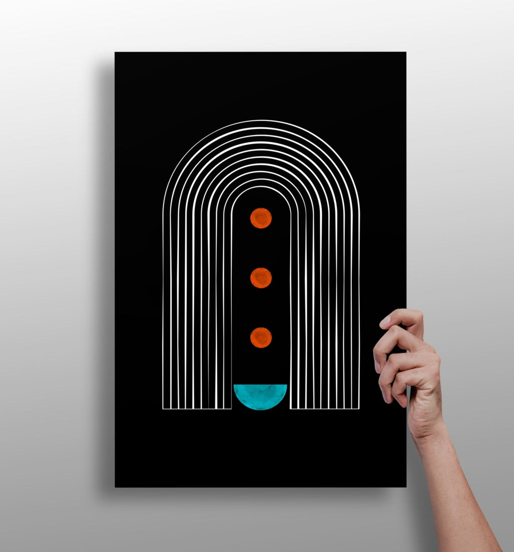 White Arch Tunnel Orange Dots Teal Moon Aluminum Print