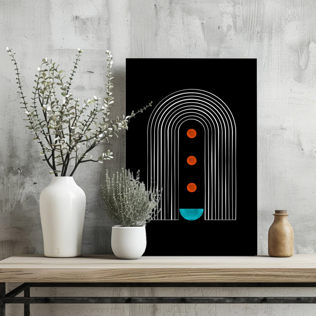 White Arch Tunnel Orange Dots Teal Moon Aluminum Print