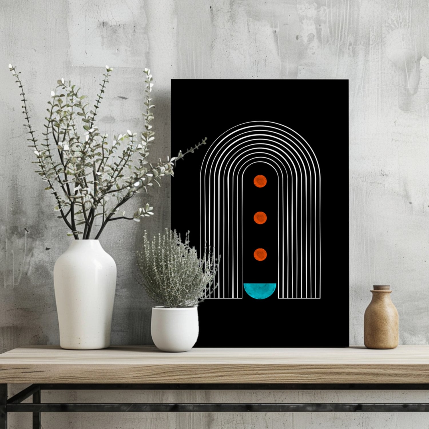 White Arch Tunnel Orange Dots Teal Moon Aluminum Print