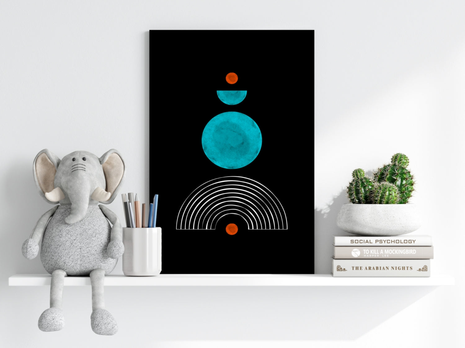 Teal Circle Stack Over White Arch Aluminum Print