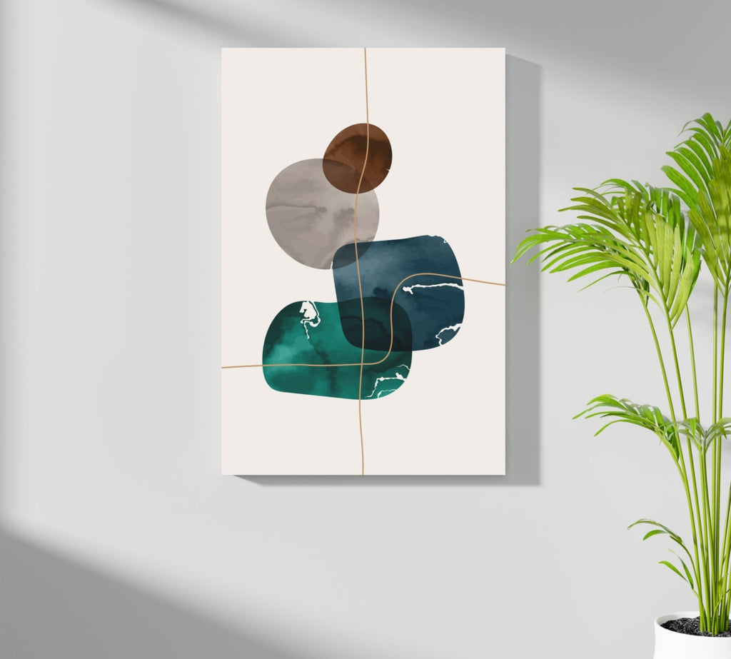Teal Navy Rounded Shapes Gold Grid Lines Aluminum Print
