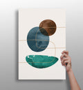 Brown Navy Teal Circles Gold Line Grid Aluminum Print