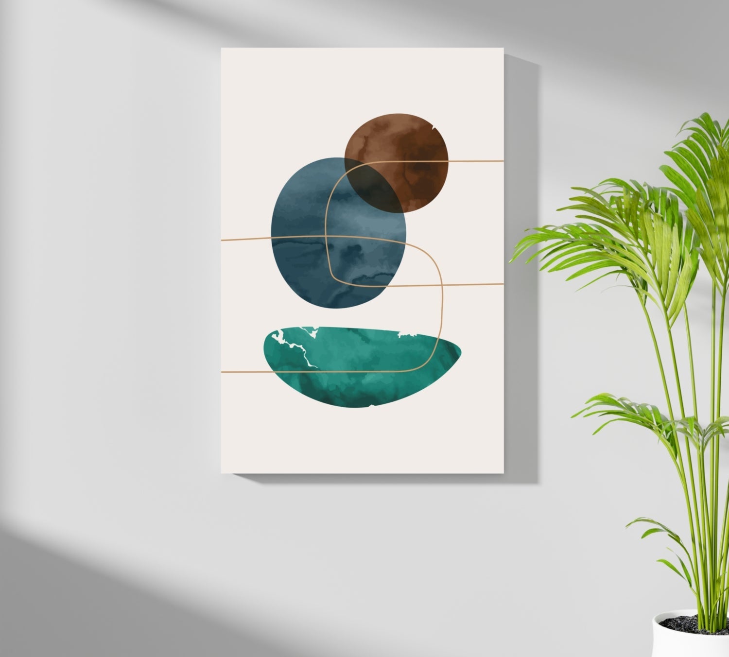 Brown Navy Teal Circles Gold Line Grid Aluminum Print
