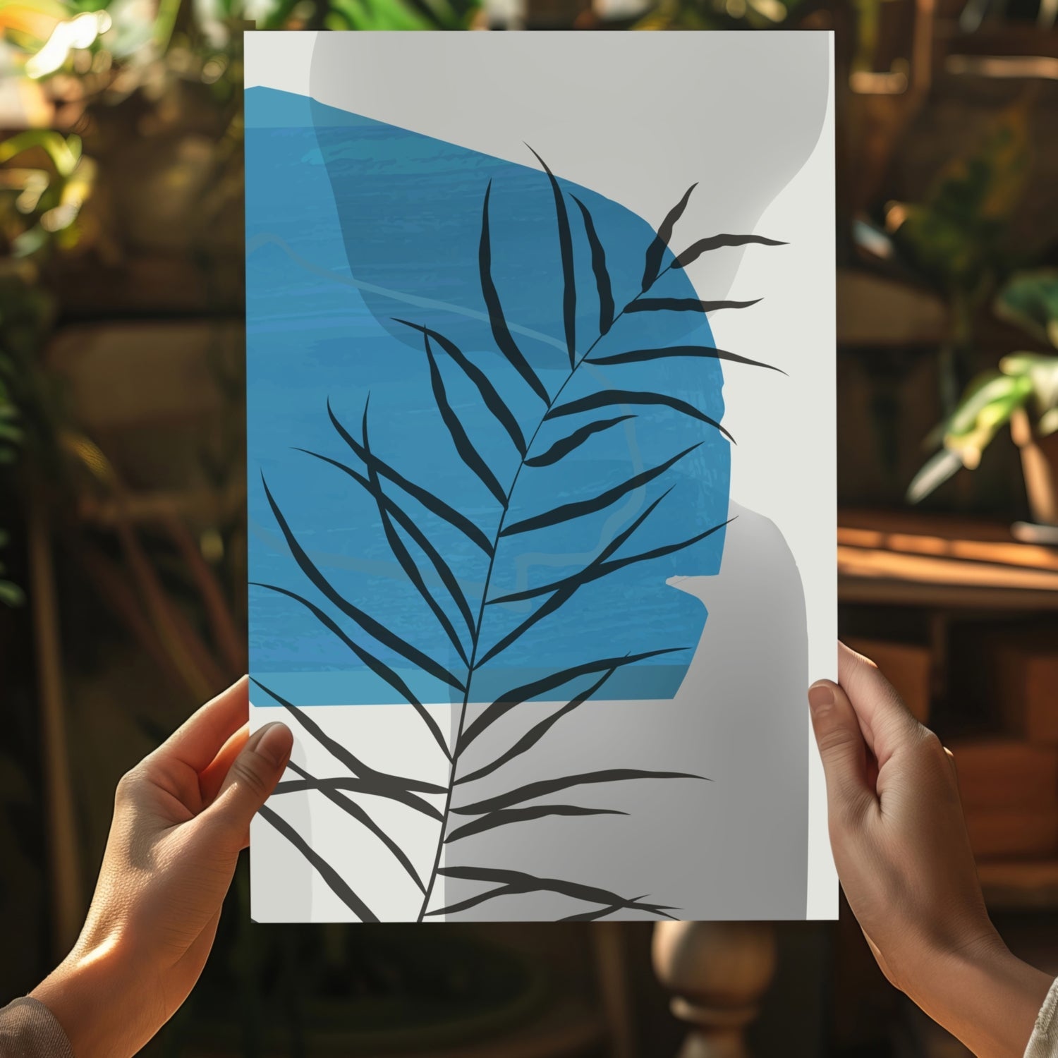 Blue Lagoon Palm Frond Shadow Aluminum Print