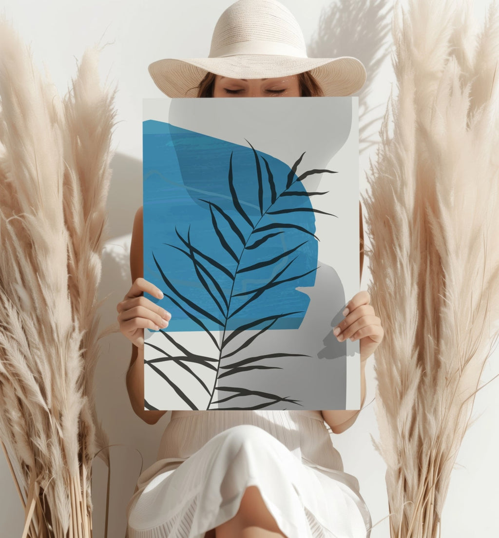 Blue Lagoon Palm Frond Shadow Aluminum Print