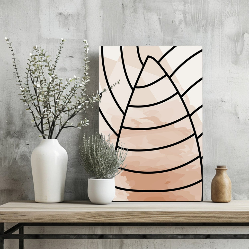 Blush Peach Leaf Vein Arcs Aluminum Print