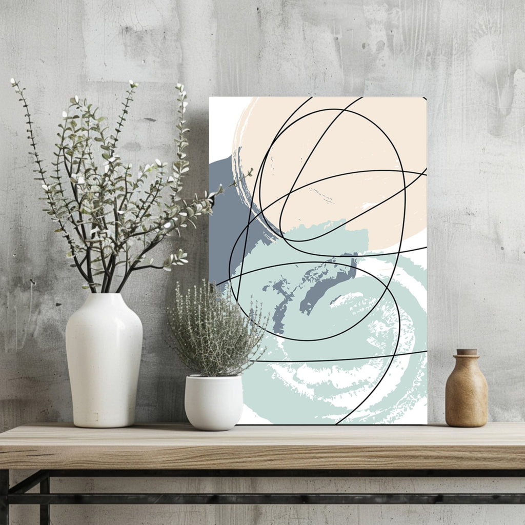 Pastel Circles And Black Line Loops Aluminum Print