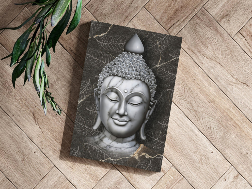 White Marble Buddha Head on Dark Leaves Aluminum Print