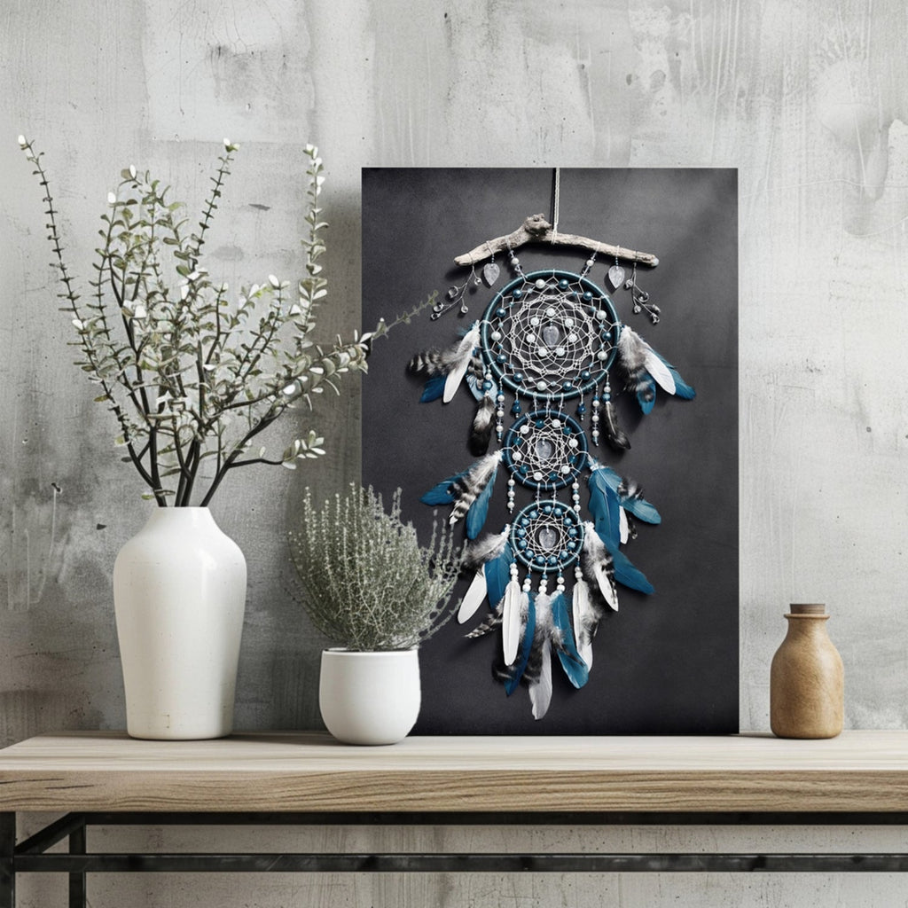 Teal Triple Hoop Driftwood Dreamcatcher Aluminum Print