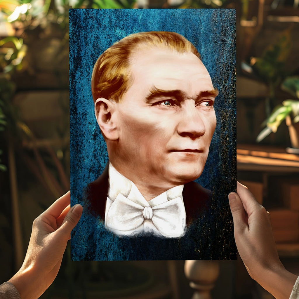 Ataturk Portrait Teal Backdrop Aluminum Print