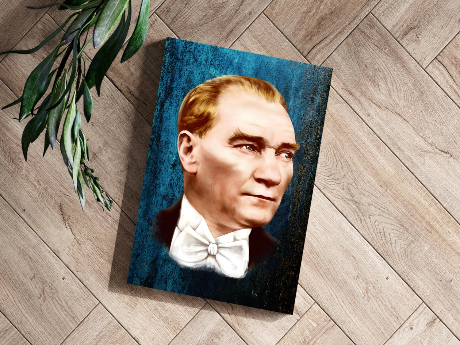 Ataturk Portrait Teal Backdrop Aluminum Print