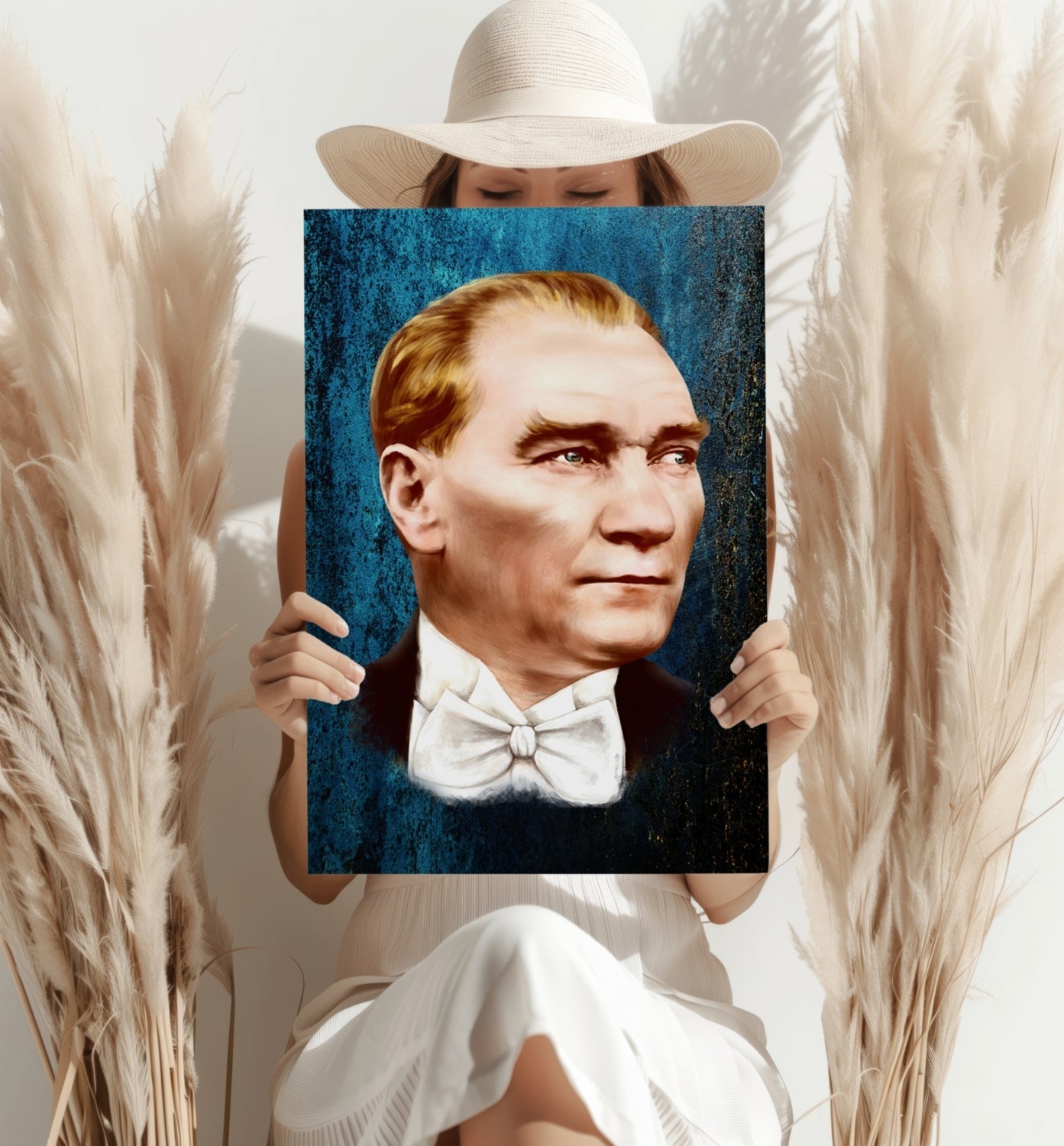 Ataturk Portrait Teal Backdrop Aluminum Print