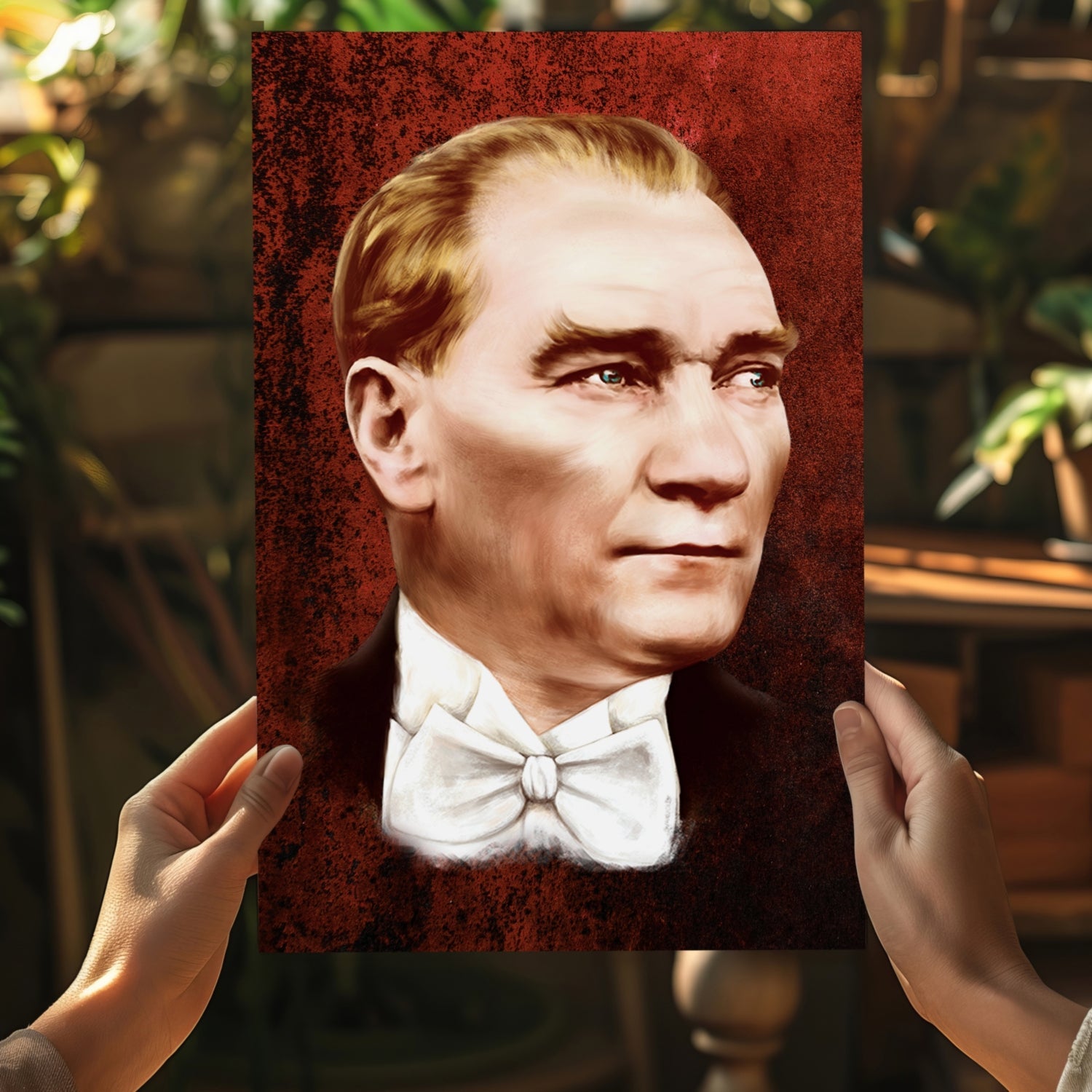 Ataturk Portrait Rust Red Aluminum Print
