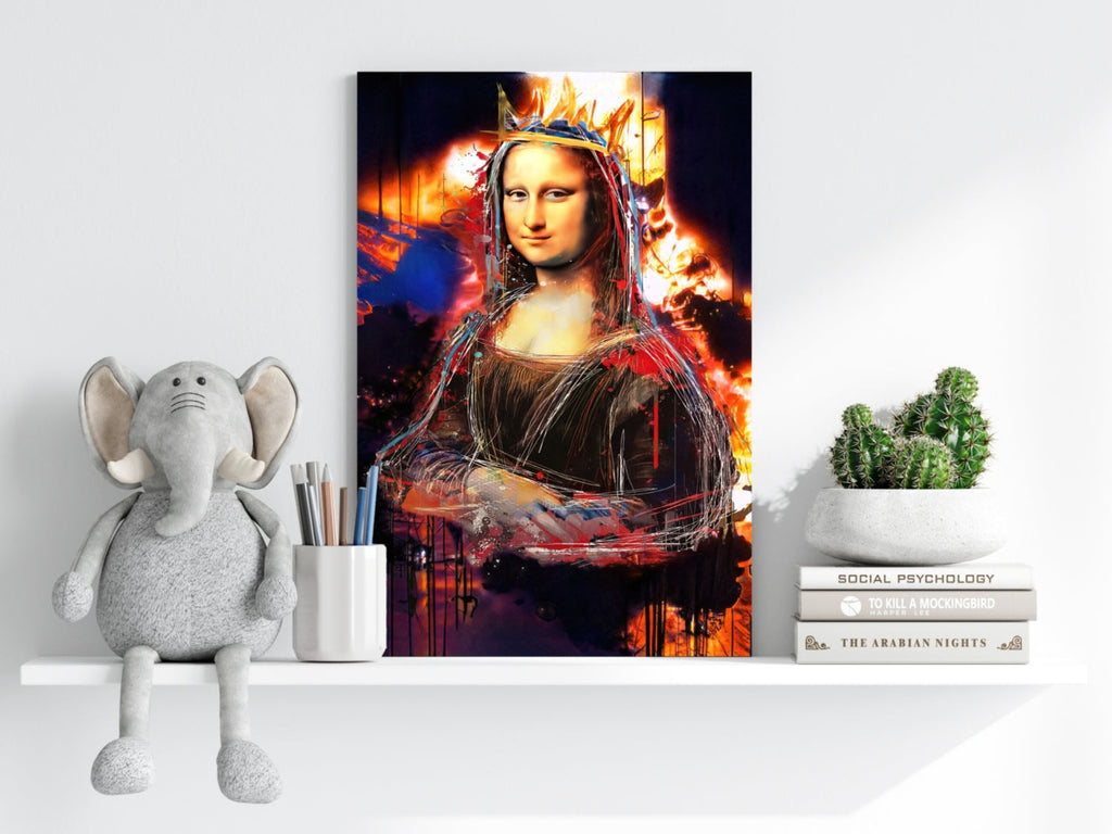 Mona Lisa Fiery Paint Splatter Crown Lady Portrait Aluminum Print