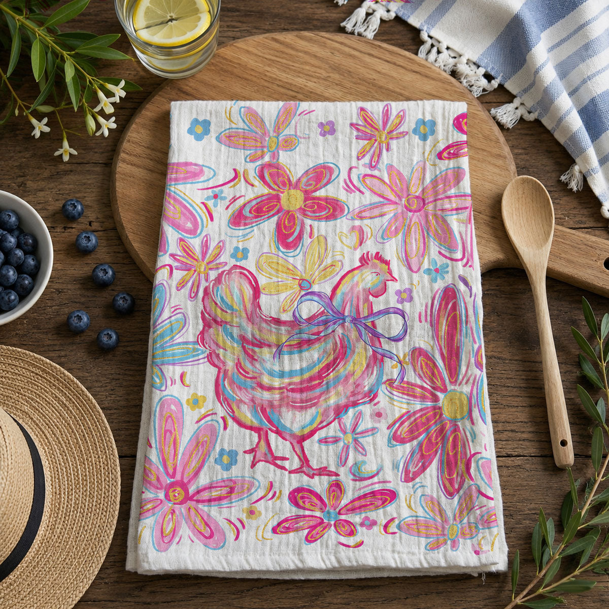 Floral Boho Chicken Towel