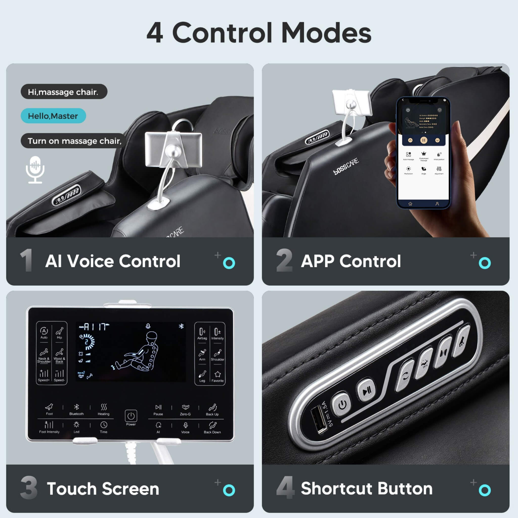 Bosscare Full Body Zero Gravity Shiatsu Recliner Massage Chair With AI Voice & App Control (SAK52960)