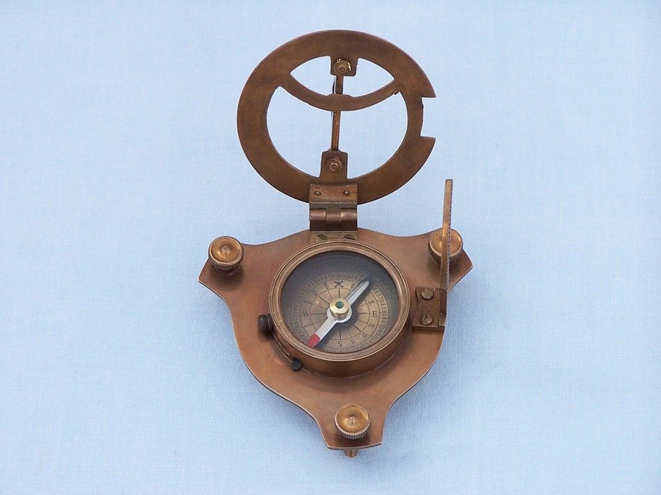 Captain's Antique Brass Triangle Sundial Compass with Rosewood Box 3""