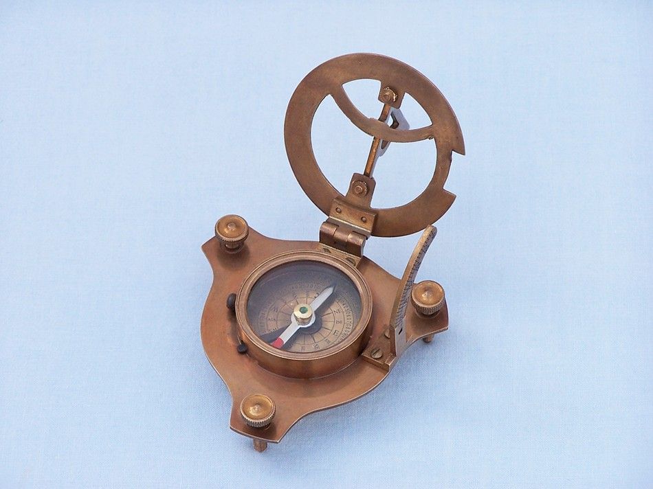 Captain's Antique Brass Triangle Sundial Compass with Rosewood Box 3""