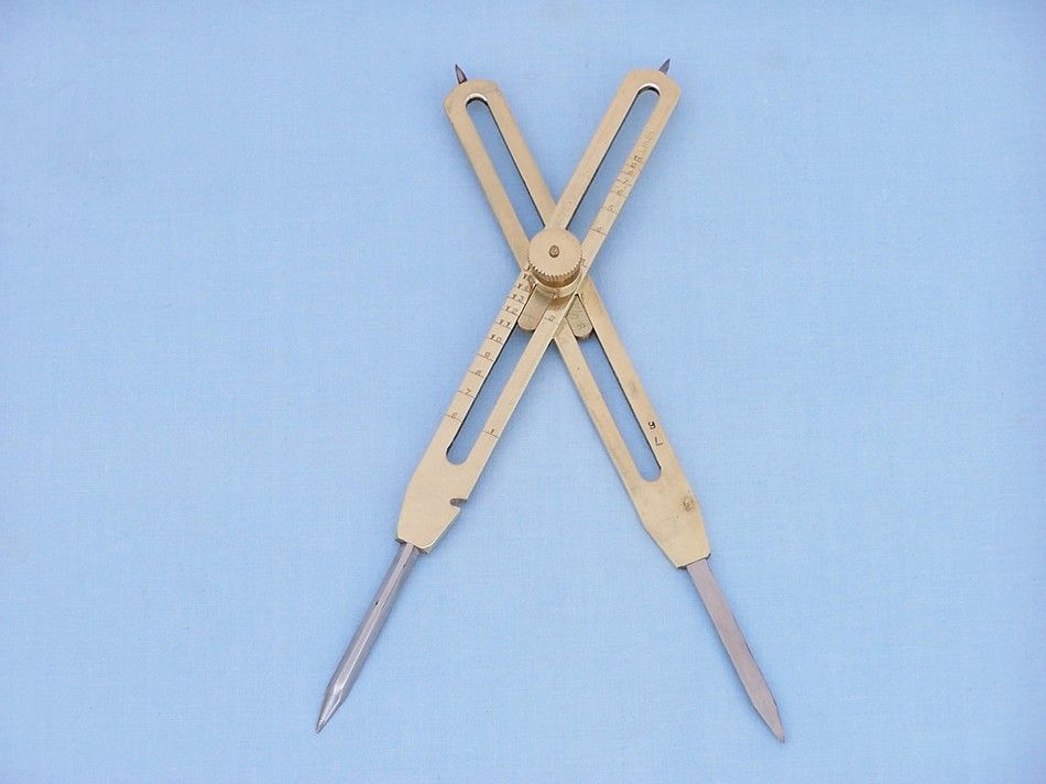 Brass Drafting Compass with Rosewood Box 9""