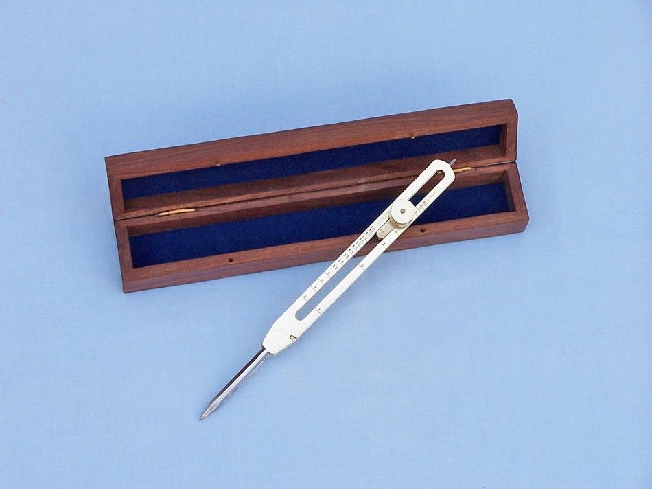 Brass Drafting Compass with Rosewood Box 9""